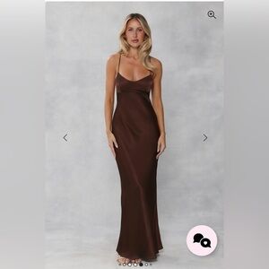 Hello Molly Chocolate Brown Satin Maxi Slip Dress